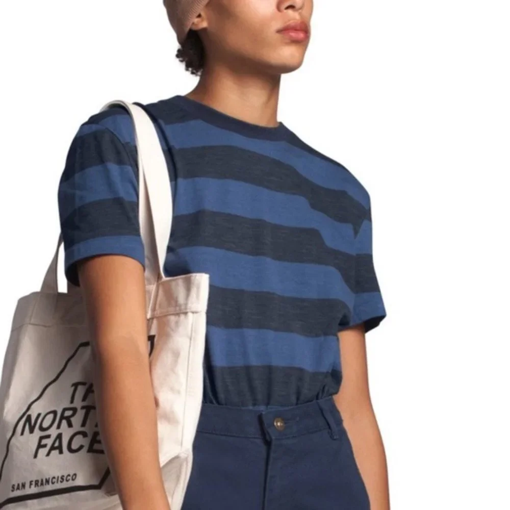 THE NORTH FACE Blue Striped Knit Short Sleeve Shirt - Picture 1 of 6